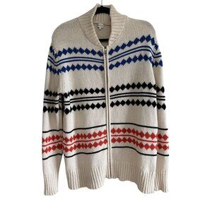 KULE Womens Zip-Up Wool Blend Cardigan Sweater in Cream Size Large